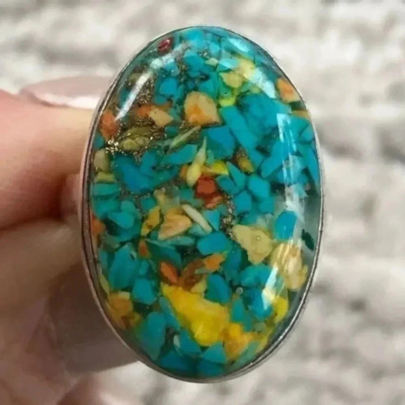 SIZE 8 Spiny Oyster Turquoise 925 Sterling Silver Ring NWT - Picture 1 of 6